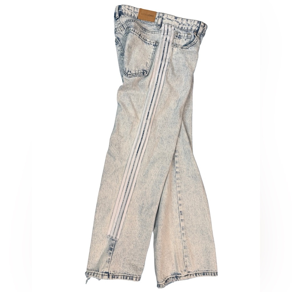 Love SOHO Wide Leg Jeans Women’s Acid Wash Denim with Side Racing Stripes Y2K